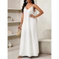 thumbnail image 7 of White V-Neck Spaghetti Strap Plisse Slip Maxi Dress For Women, 7 of 7