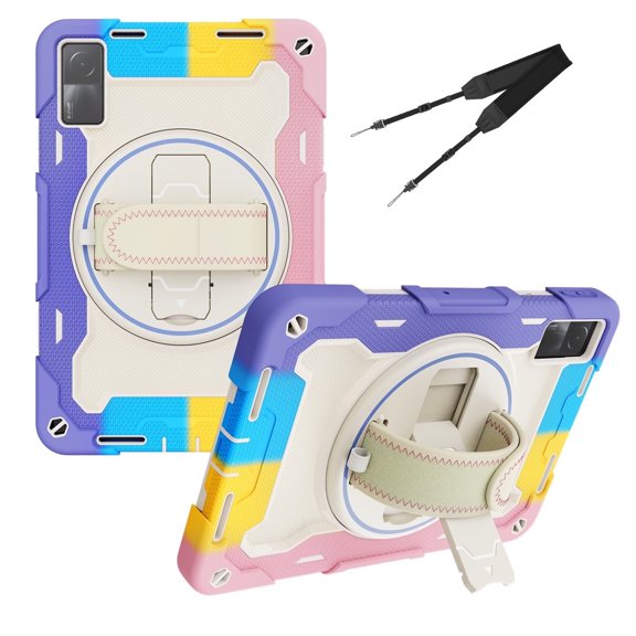 3in1 Rotating Stand Case for Xiaomi Redmi Pad 10.6 inch Released 2022 with Hand/Shoulder Strap, Shockproof Rugged, Pink