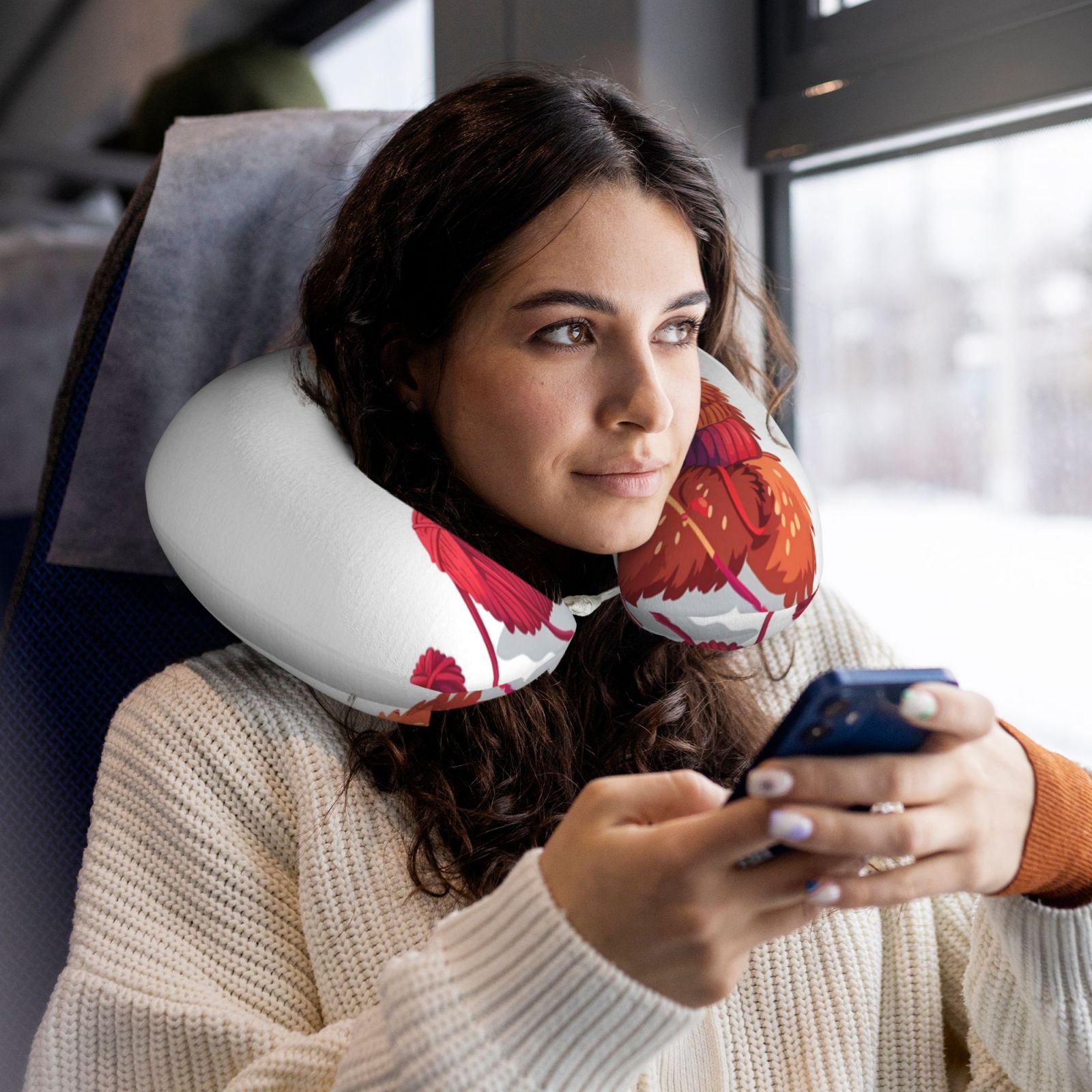 Xecao Cozy Knitting Llama Print Memory Foam Cervical Neck Pillow Versatile U-Shaped Pillows for Home,Office,Camping,Travelling,Soft Washable Cover