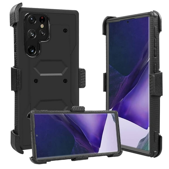 FIEWESEY for Samsung Galaxy S22 Ultra Case,Heavy Duty High Impact Resistant Armor Holster Defender Case with Kickstand Swivel Belt Clip Holster for Samsung Galaxy S22 Ultra(Black)
