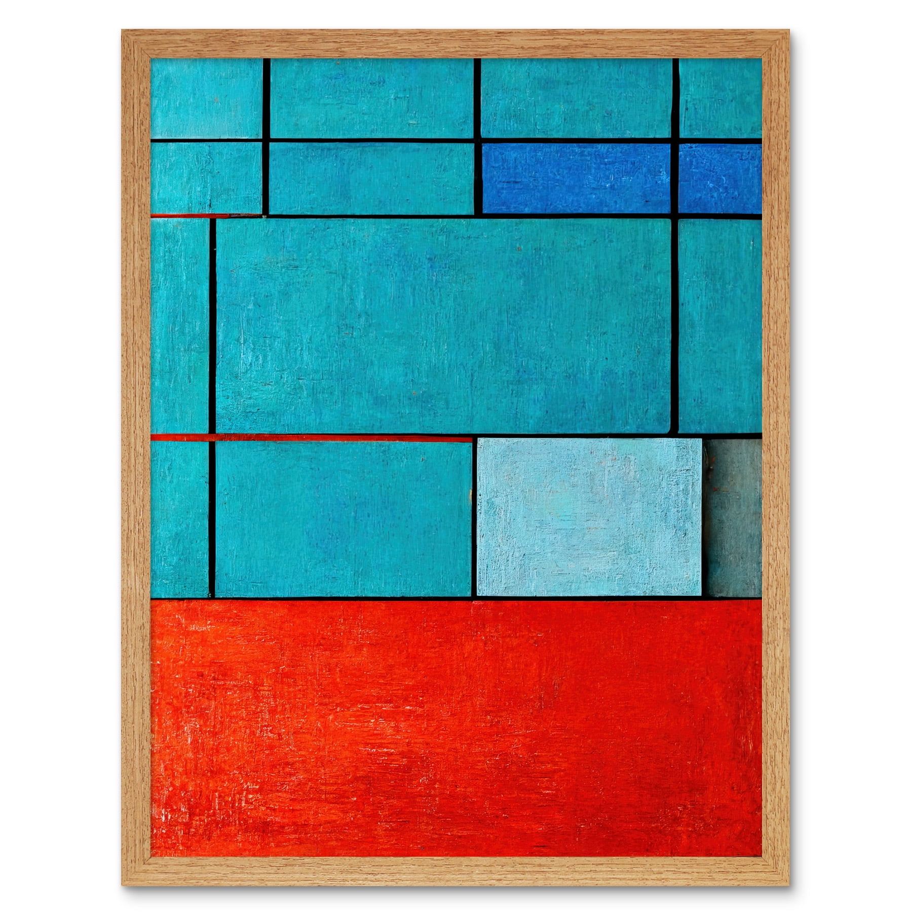 Modrian Framed Piet Mondrian Style Teal Red Abstract Harmony Art Print Framed Poster ...