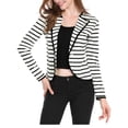 thumbnail image 2 of INSPIRE CHIC Women's Notched Lapel Button Decor Thin Striped Blazer XS Black White, 2 of 8