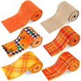 thumbnail image 1 of Fall Wired Edge Ribbon Thanksgiving Autumn 6 Rolls 30 Yard Orange Plaid Pumpkin Craft Ribbon Rustic Wrapping Ribbon for Wreath Floral Bows Craft Decor, 2.5In, 1 of 7