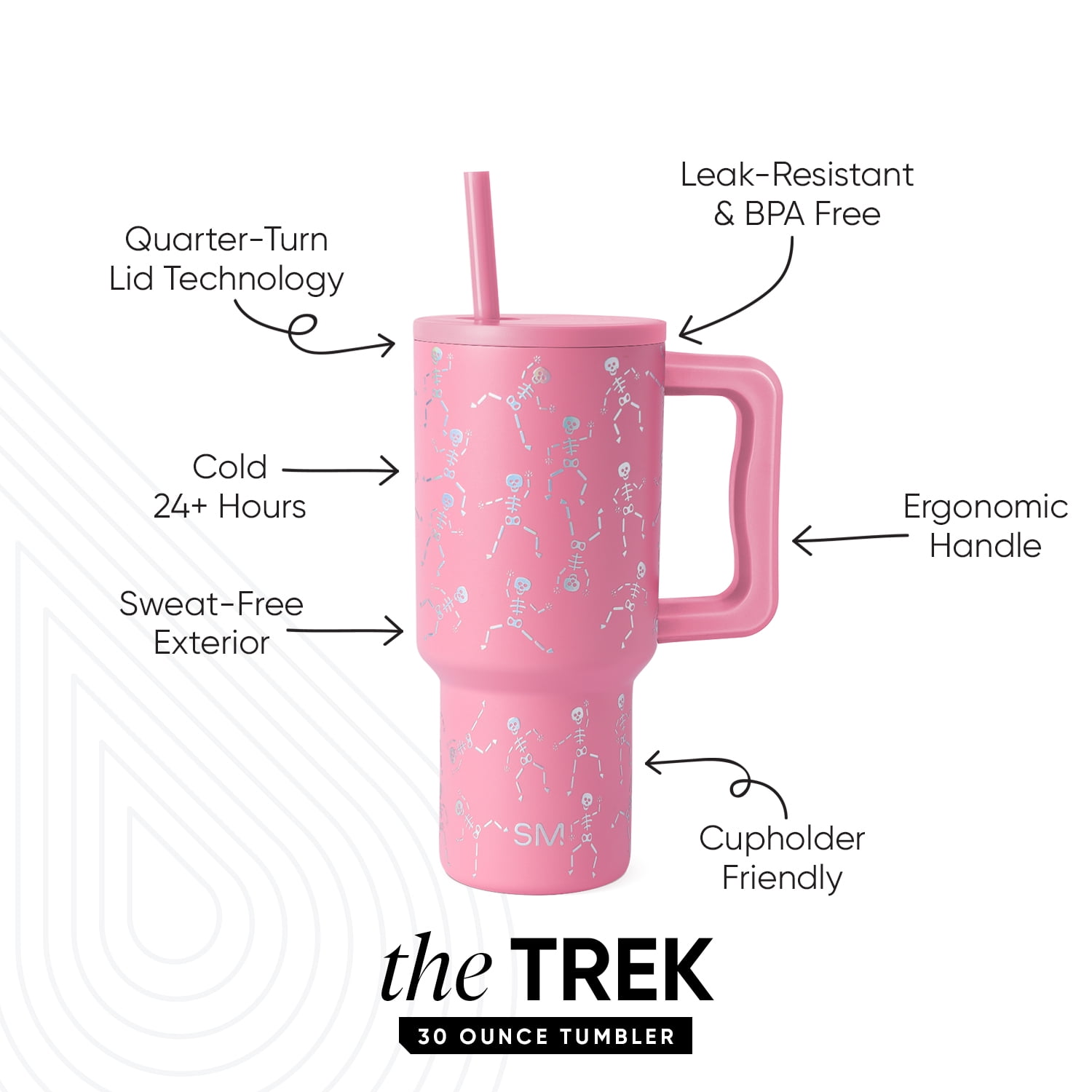 Simple Modern 30 fl oz Insulated Stainless Steel Trek Tumbler with Straw Lid | Dancing Disco Skeleton