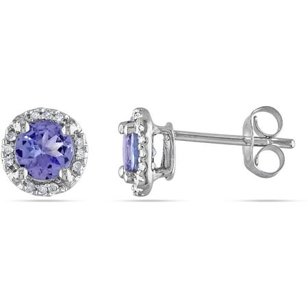 1-1/10 Carat T.G.W. Tanzanite and Diamond-Accent 10kt White Gold Halo Stud Earrings
