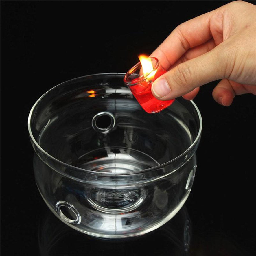 Heat-Resisting Teapot Warmer Base Clear Glass Round Shape Insulation Tealight UJ 