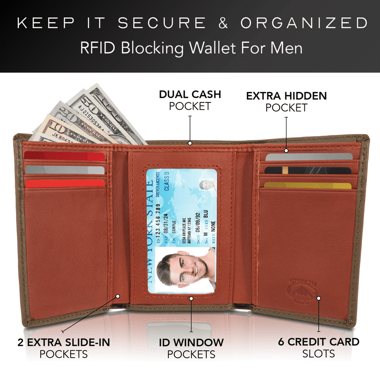 Stealth Mode RFID Trifold Leather Wallet, Green photo 4