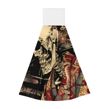 

Adobk Gothic Eastern Floral Skull Print Coral Velvet Hand Wipes Fashion Hanging Kitchen Towel for Bathroom Washcloth Absorbent Tie Towel