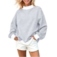 thumbnail image 5 of Qiggri Women's Oversized Striped Mock Neck Sweatshirt Soft Knit Long Sleeve Pullover Shirt Stylish Casual Fall Winter Lounge Daily Tops XL, 5 of 5