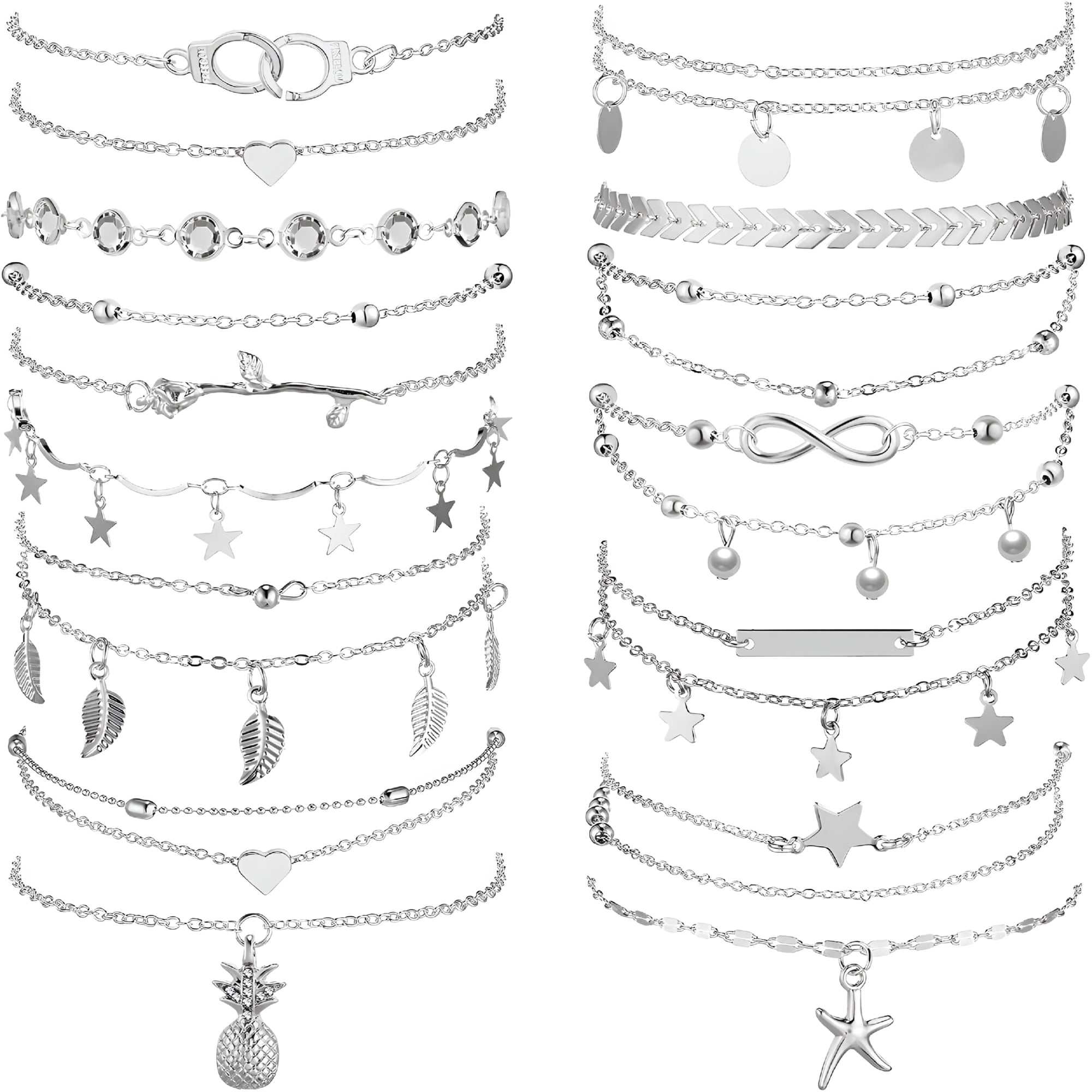 DESIGNICE 16 Pieces Ankle Bracelets for Women Anklets Set Boho Beach Anklets Foot Chains Adjustable Foot Hand Jewelry Romantic Gift