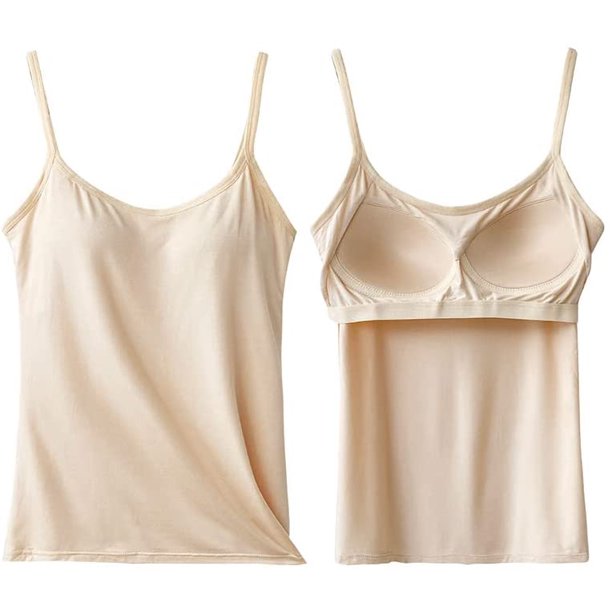 "Tank with Builtin Bra,Adjustable Strap Stretch Cotton Camisole with