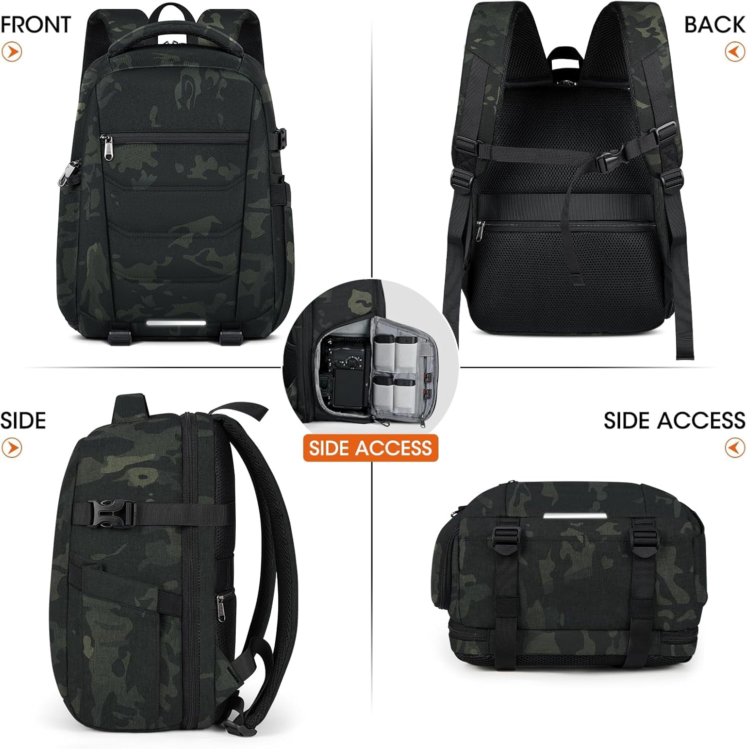 Camera Bag Backpack Professional for DSLR SLR Mirrorless Camera Waterproof Laptop Back Pack 14 Inch with Rain Cover Anti Theft Travel Case Large Capacity Photography Backpack Black