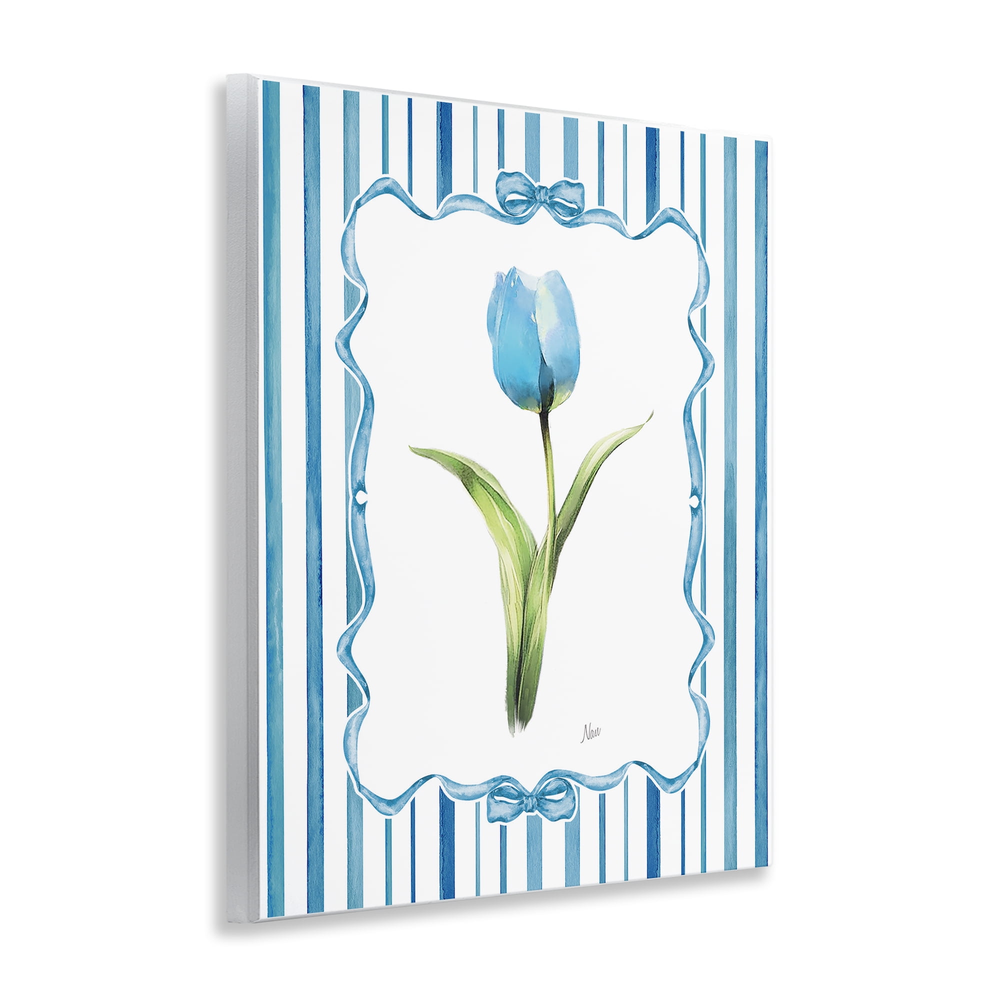 Stupell Industries Single Blue Tulip Stripes Wall Plaque Art, design by Nan
