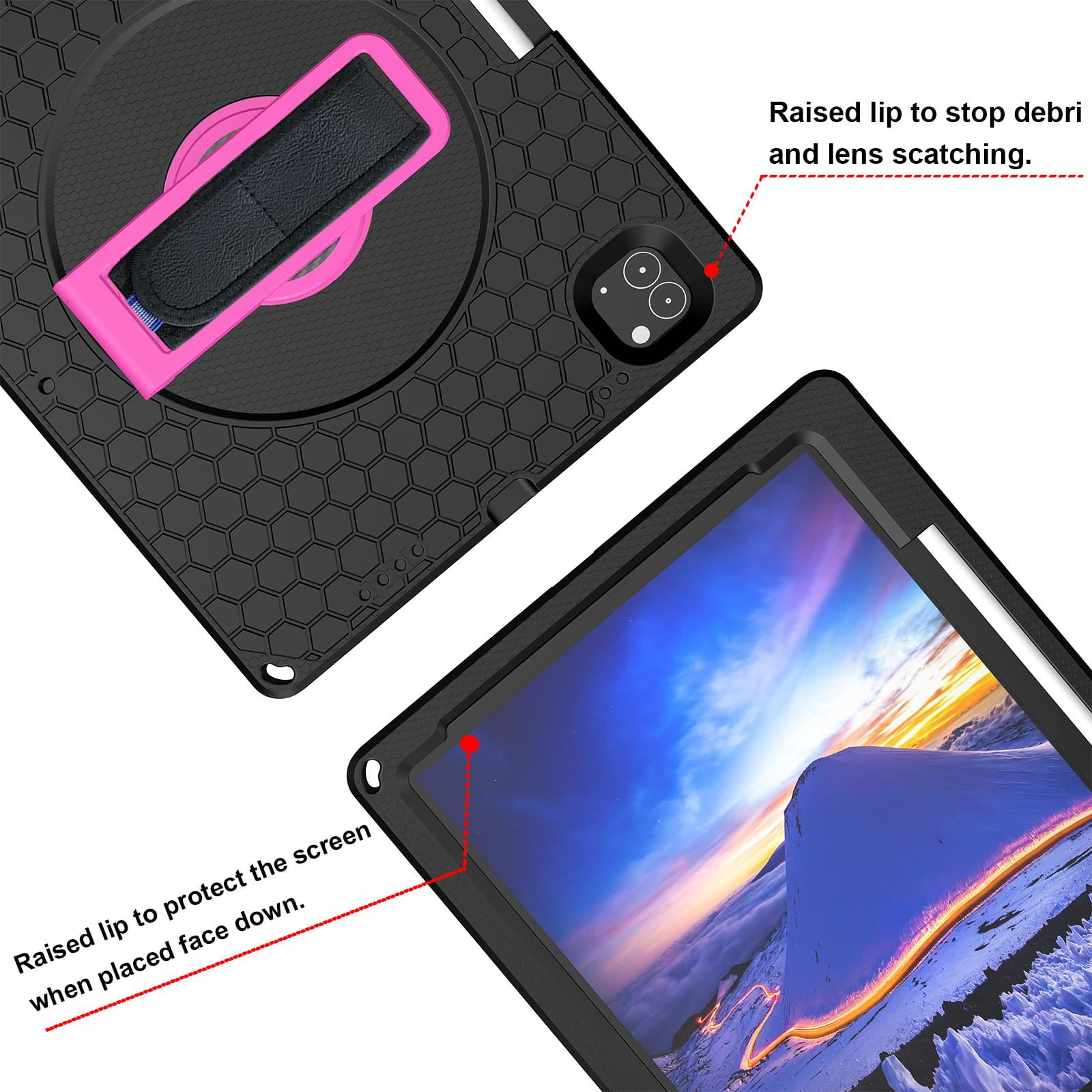 ROSROME for iPad Pro 12.9 inch Case with Screen Protector for Kids[15ft  Drop Protection] Heavy Duty Shockproof 12.9 Case with 360 Kickstand Hand  Strap