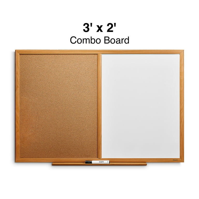Staples Whiteboard Cork Bulletin Board Oak Frame 3'W x 2'H 52691/28323