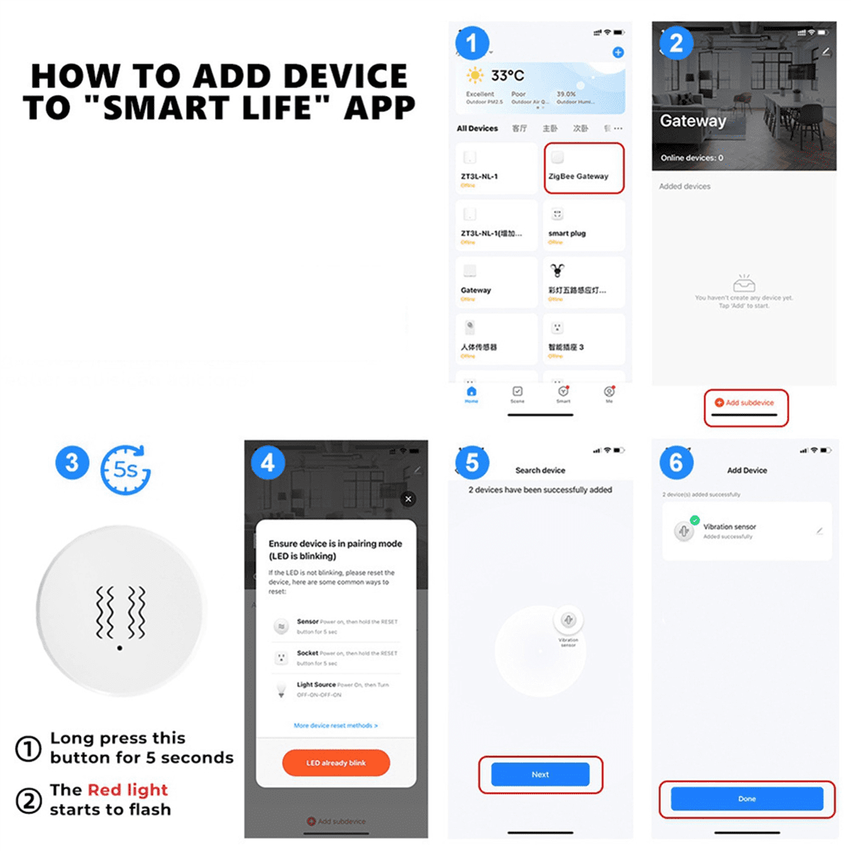 2X Tuya Zigbee Smart Vibration Sensor Tilt Detector Home Security Protection Smart Life App Real-Time Monitor Alarm,2x Smart Vibration Sensor,White