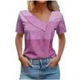 thumbnail image 2 of ALLLIST Womens Tops Plus Size V-Neck Short Sleeve Purple Solid Casual T-Shirts Button Womens Tees Loose Fit, 2 of 5