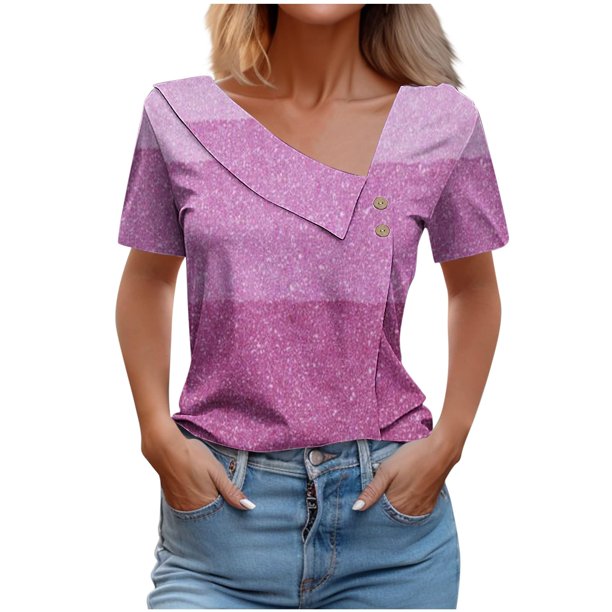 Tops de Algodón para Mujeres Cuello en V Casual de Manga Corta, Imitación Algodón Primavera Y Blusa de Verano
