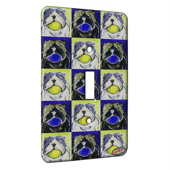 KuzmarK™ Single Gang Toggle Switch Wall Plate - English Bulldog Play Ball Dog Pattern Art by Denise Every