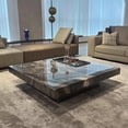 thumbnail image 4 of Modern Coffee Table for Living Room, 43.31" Square Living Room Table, Gray Sintered Stone Coffee Table with Black Metal Legs, Oversized Center Table Tea Table for Home Office, 4 of 5