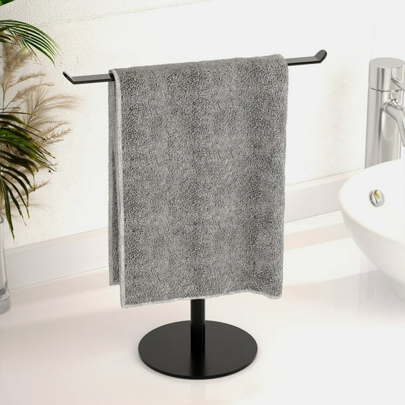 Oiur Bath Hand Towel Holder Easy to Install Multi-Purpose Bathroom Countertop T-Shape Towel Bar Rack Stand with Heavy Base,White