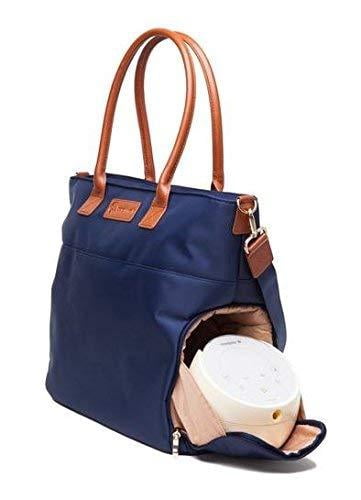 Abby Breast Pump Tote with Real Leather Straps – Stylish Pumping Bag with Insulated Pockets, Laptop Storage & Easy-Clean Interior – Professional Breast Pump Bag for Work & Travel (Navy)