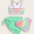 thumbnail image 5 of Staki 3 Piece Swimsuit for Teens Girls Swimsuit 3 Piece Sets Cute Print Bikini Bathing Swim Suits Comfy Summer Beach Skirt Cover Up Outfits 3-7Y(Green,4-5 Years), 5 of 7