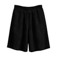 thumbnail image 5 of Dazajoo Womens Linen Elastic Waist Shorts Wide Leg Bermuda Shorts with Pockets Summer Casual Vacation Beach Shorts,Black,S, 5 of 9