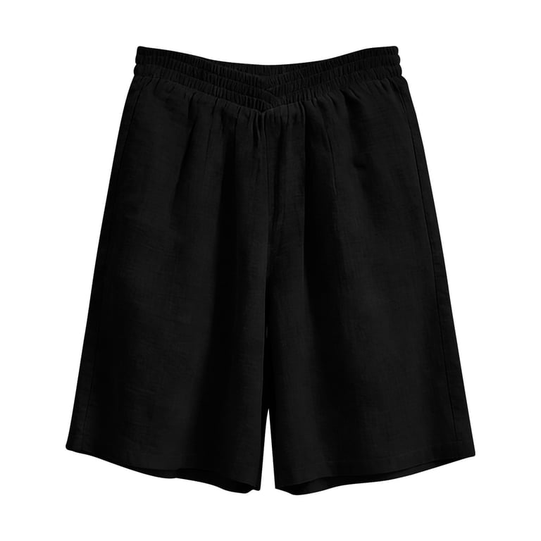 YFNNUP Cotton Linen Shorts for Women Loose Fit Knee Length Short