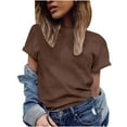 thumbnail image 2 of Daqian Womens Plus Size T-shirts Fashion Casual Women Short Sleeve Solid O-Neck Tops Ladies Tee T-Shirt Blouses for Women Coffee 12(XXL), 2 of 5
