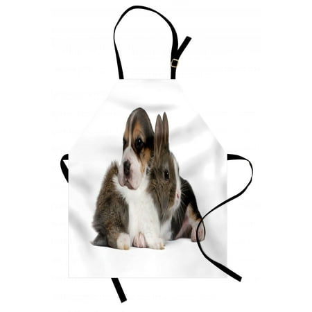 Beagle Apron Pets Rabbit and Puppy Animal Kingdom Friendship Best Companions Bunny Picture, Unisex Kitchen Bib Apron with Adjustable Neck for Cooking Baking Gardening, Taupe Black White, by (Best Bunny Breeds For Pets)