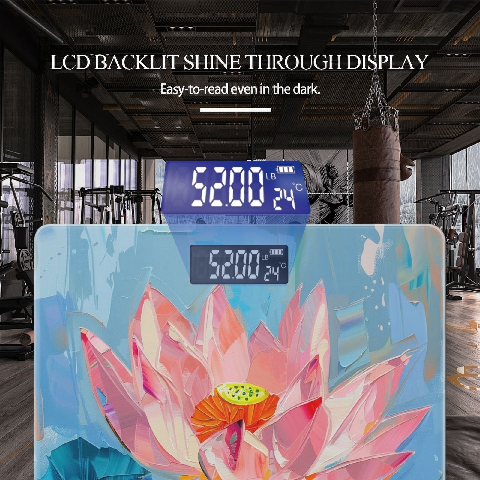 Bathroom Scale, Highly Accurate Digital Body Scale,Precisely Measures Weight up to 400 lbs-Pink Lotus Flower Blooms In The Center Of Oil Paintin