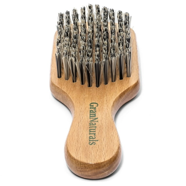 Grannaturals Cepillo duro pequeño - Cepillo para el cabello con cerdas de nailon rígido reforzado para alisar el cabello grueso y rizado, 360 ondas, barbas de estilo desvanecido para hombres y mujeres