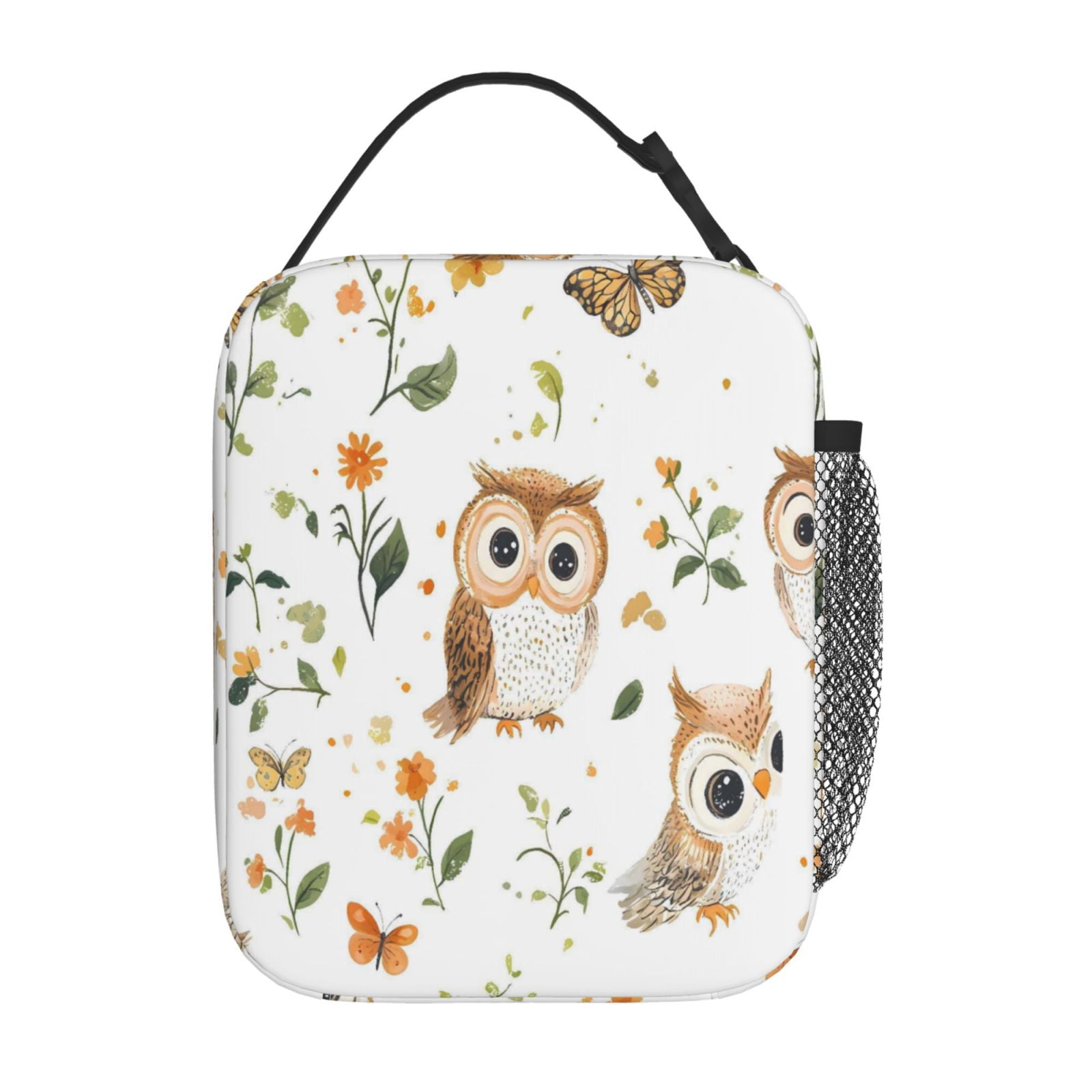 Lunch Bag For Women Men Insulated Portable Lunch Box Bento Box Office Picnic Travel Cooler Bag Owl Butterfly And Flowers