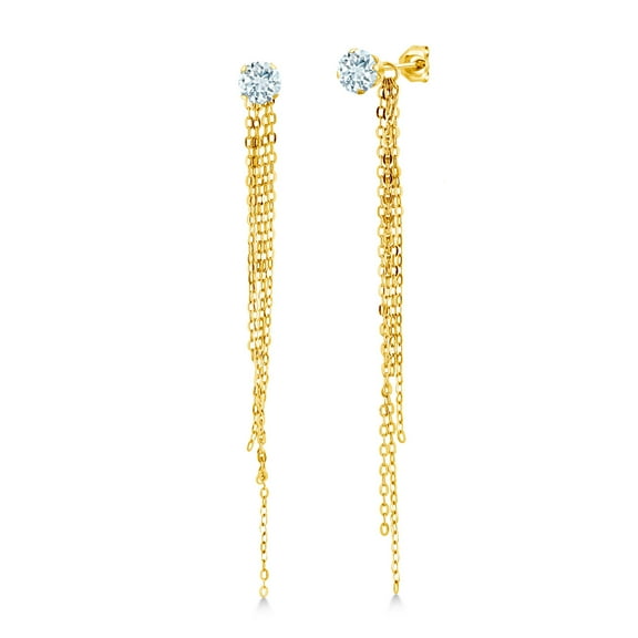 Gem Stone King 1.00 Ct Round 5mm Sky Blue Aquamarine 18K Yellow Gold Plated Silver Stud Earrings