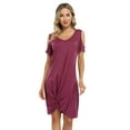 thumbnail image 7 of Women's Twist Knot T Shirt Dress Casual V Neck Cold Shoulder Knee Length Tunic Dresses, 7 of 7