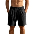 thumbnail image 3 of Mens Bermuda Linen Shorts Knee Length Elastic Waist Drawstring Shorts Casual Wide Leg Summer Shorts with Pockets Black L, 3 of 9
