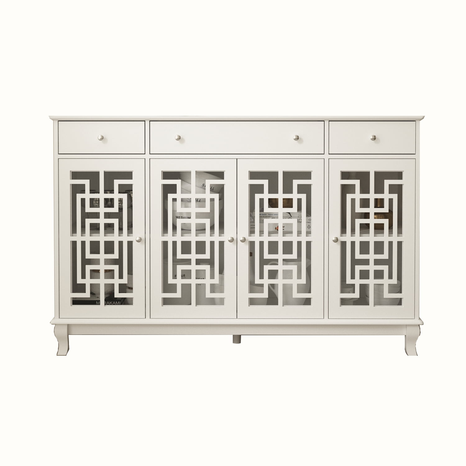 Timechee 4Door Buffet Sideboard with Drawer, White Accent Storage
