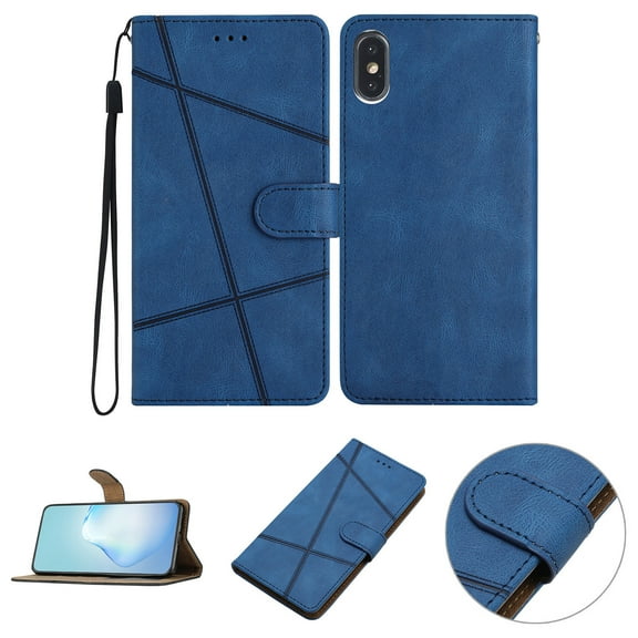 Nalacover Deisgned for iPhone X/XS, Magnetic Folio Wrist Strap Flip Kickstand Premium PU Leather Wallet Case Cash Card Slots Holder Protective Case for iPhone X/XS, Blue