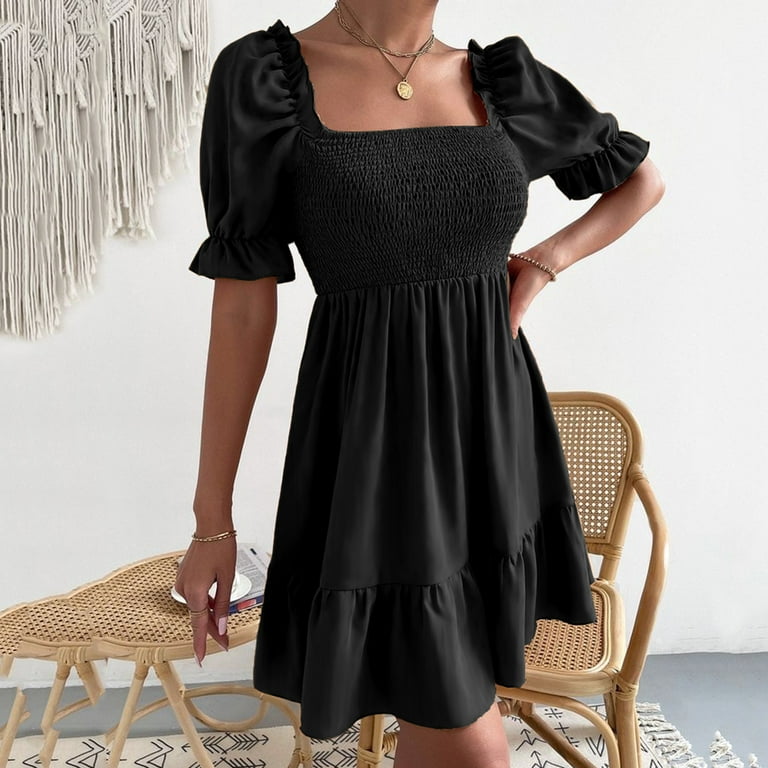 Black Summer A Line Swing Ruffle Dress Black Summer A Line Swing Ruffle Dress