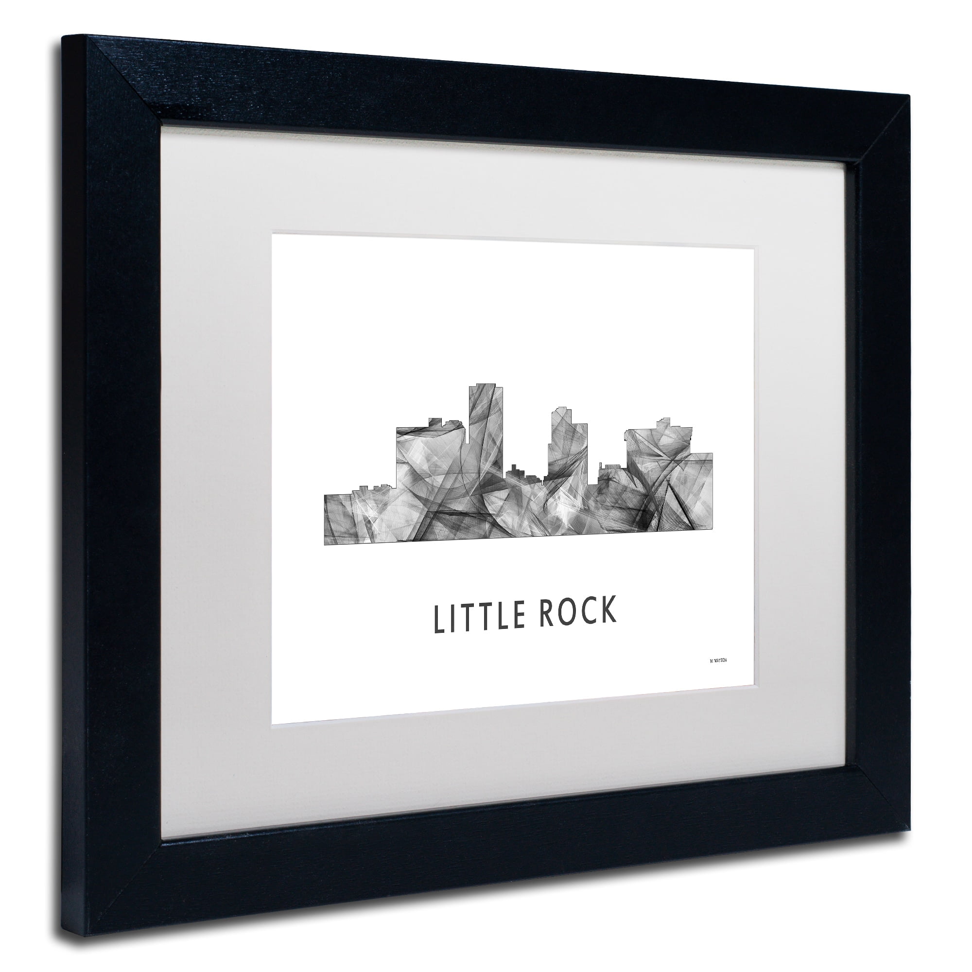 Trademark Fine Art 'Little Rock Arkansas Skyline WB-BW' Canvas Art by Marlene Watson, White Matte, Black Frame