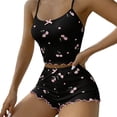 thumbnail image 4 of Fewfanhot Pajamas for Women Set Cami Pajamas Set Cute Print Lace Trim Cami Top and Shorts Ribbed Cute Sleepwear, 4 of 5