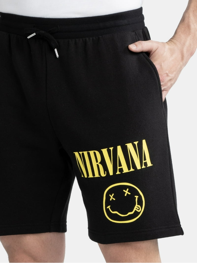 Nirvana Men's Big Men's Smiley Graphic Fleece Shorts, Sizes XS