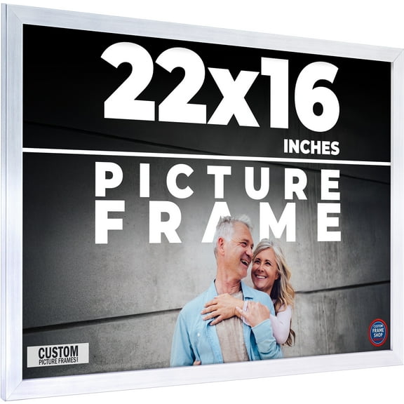 22x16 Frame Silver Stainless Steel Solid Wood Picture Frame | 0.75 Inch Moulding Width | Includes