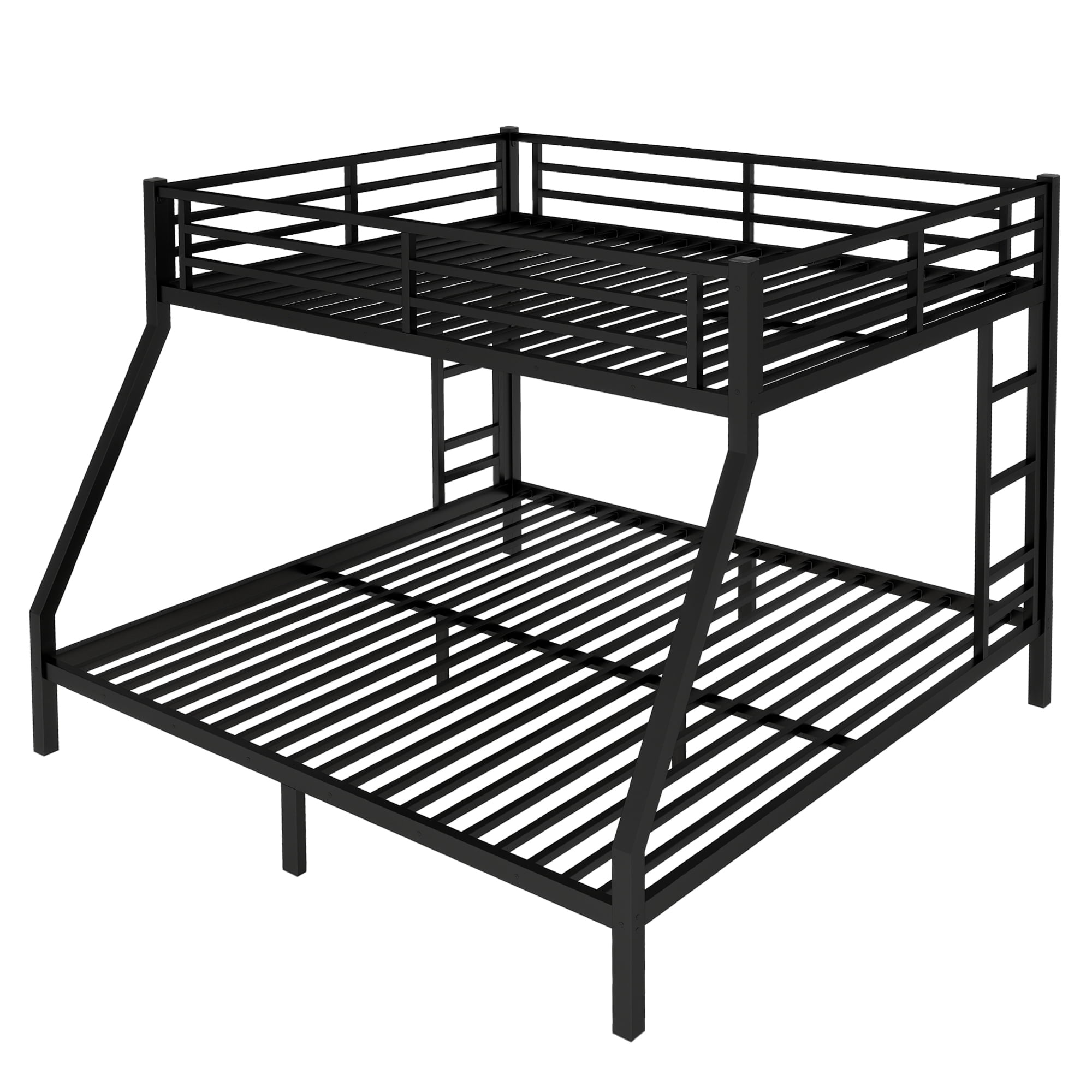 Queen over King Bunk Bed with High Guardrail & Under-Bed Storage, Heavy Duty Metal Bunk Beds Frame with 2 Side Ladders, Queen over King Bunk Bed for Adults, No Box Spring Needed