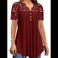 thumbnail image 3 of Blusas Tipo Túnica de Talla Grande para Mujer, de Corta, con Cuello en V, Plisadas y Botones de Encaje. Rojo Vino XL, 3 of 6
