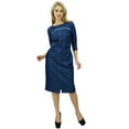thumbnail image 6 of Bimba Women's 3/4 Sleeve Round Neck Blue Denim Dress Casual Shift Dress, 6 of 8