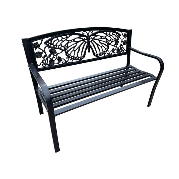 Hi-Line Gift Ltd. 50" Outdoor Metal Garden Bench with Butterfly Backrest Design - Black