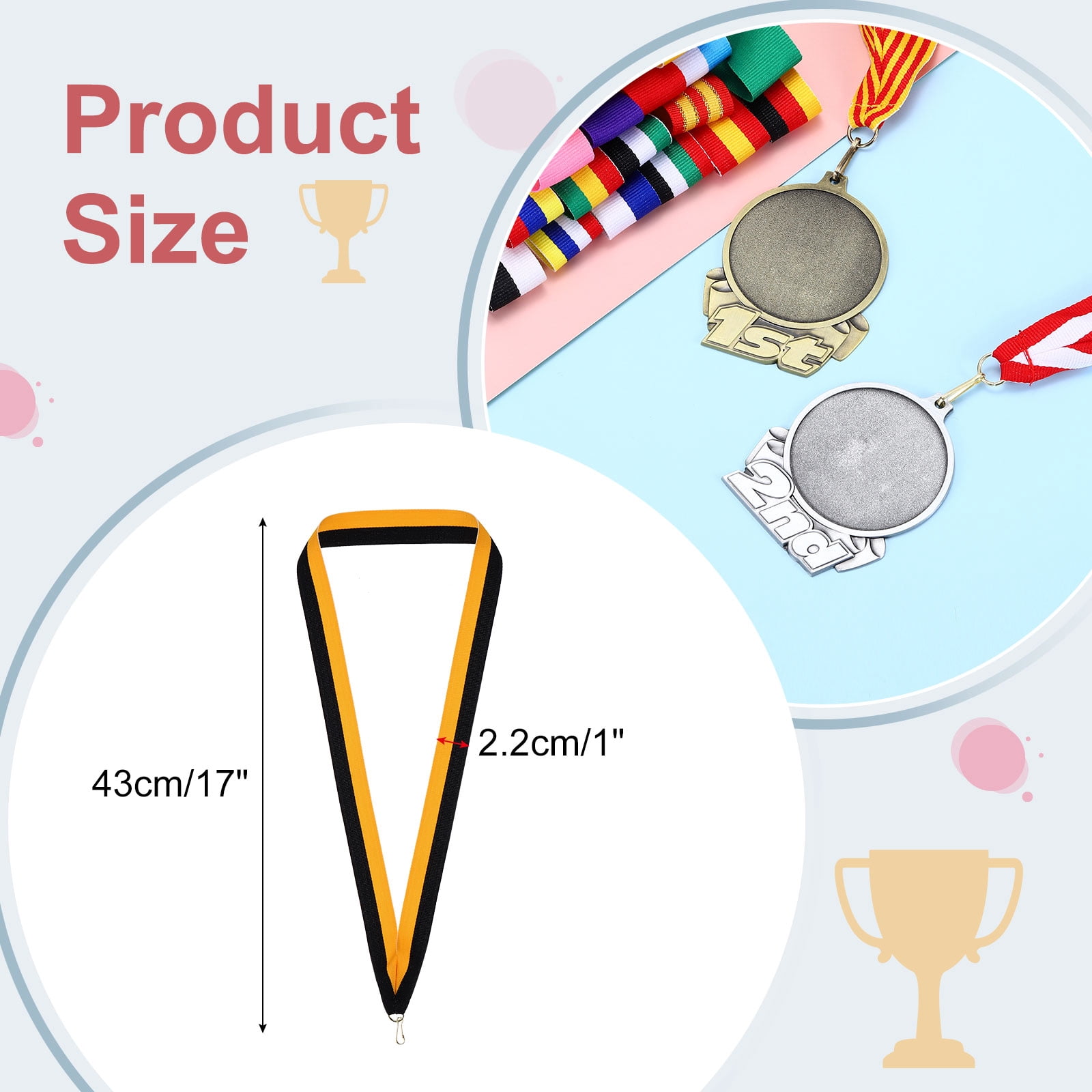 Uxcell 50Pcs Award Neck Ribbons with Snap Clip Medal Lanyards Yellow/Black