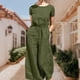 thumbnail image 2 of Mamelucos sueltos para mujer Monos de pierna ancha de algodón de color sólido Ropa femenina simple FLhrweasw Nuevo, 2 of 7
